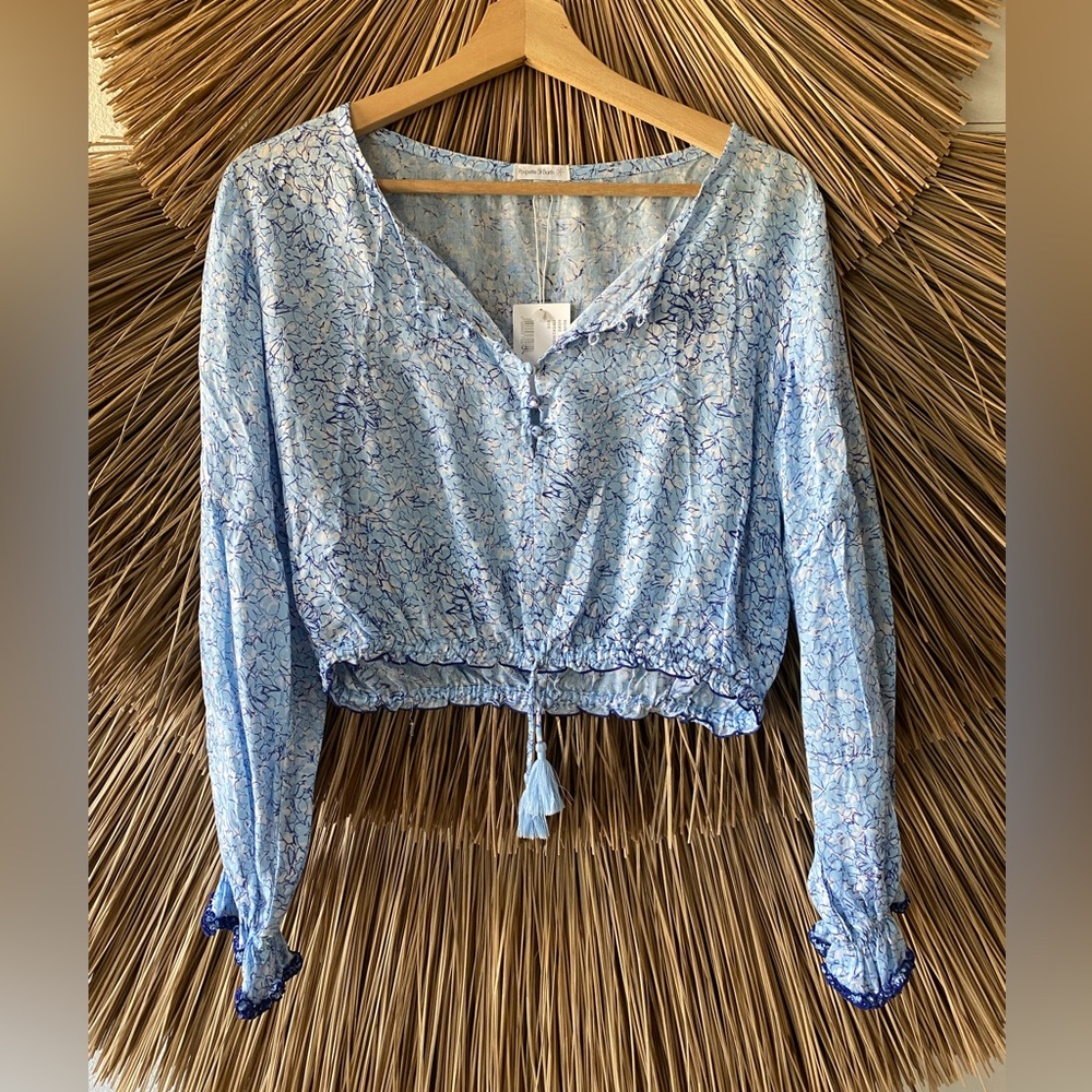 NWT Poupette St Barth Blue Mini Top Blouse Cropped size S
